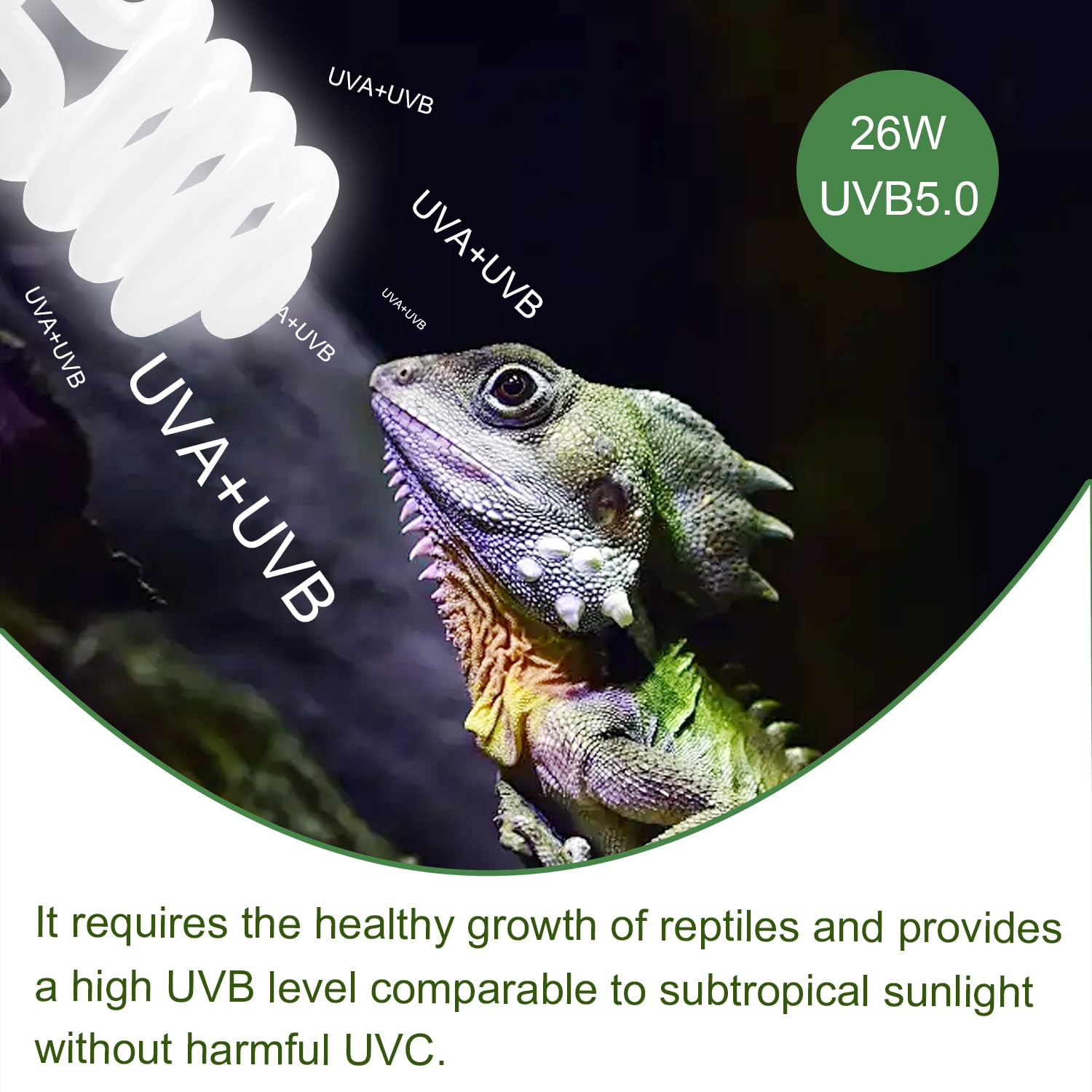 Yimidool Uvb Light For Reptiles, 26W 5.0 Reptile Heat Lamp Bulbs, Uva Uvb Reptiles Light Bulbs Ideal For Rainforest Reptiles, Be